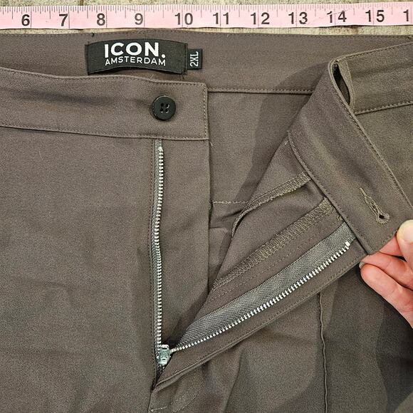 Icon Amsterdam Pleated Tapered Pants Men’s 2XL Brown Grey Slim Tailored Trousers - Picture 5 of 12